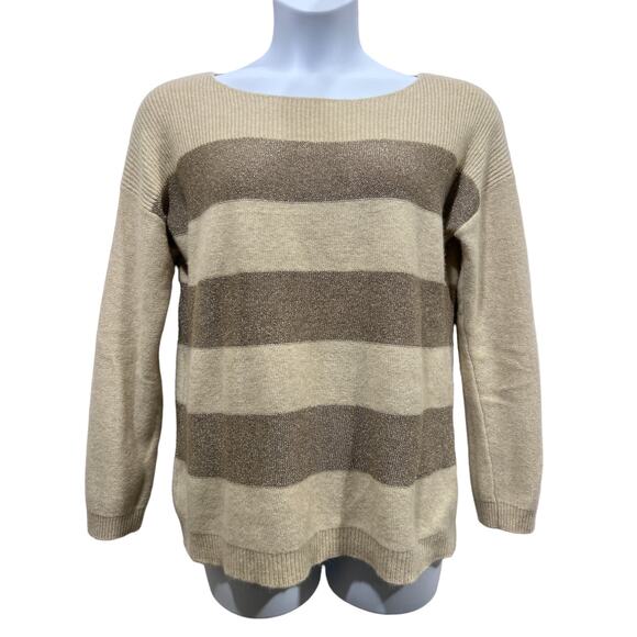 Coldwater Creek L/14 Boatneck Shimmer Striped Angora Cashmere Wool Blend Sweater - Picture 1 of 12